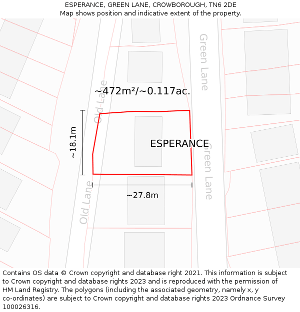 ESPERANCE, GREEN LANE, CROWBOROUGH, TN6 2DE: Plot and title map