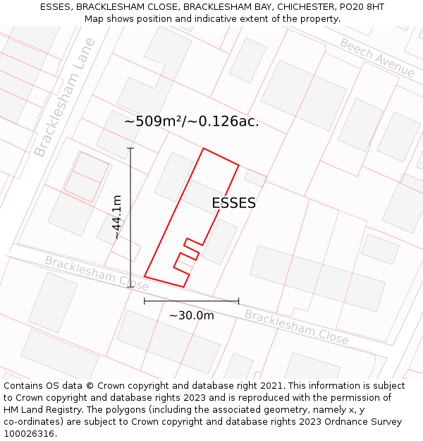 ESSES, BRACKLESHAM CLOSE, BRACKLESHAM BAY, CHICHESTER, PO20 8HT: Plot and title map