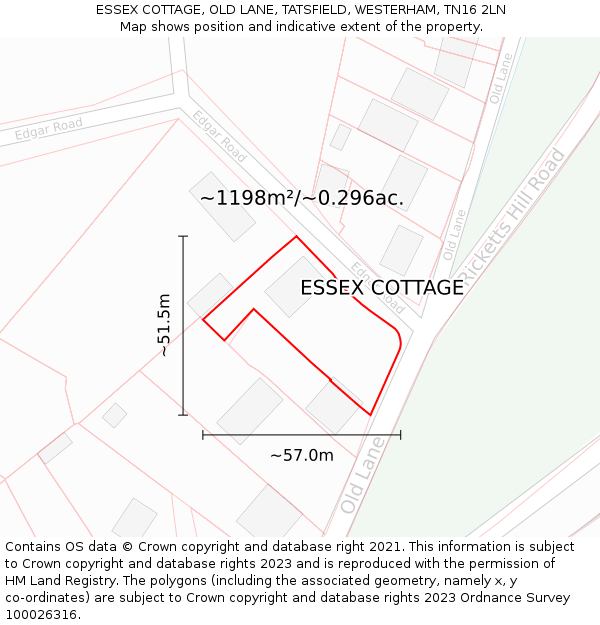 ESSEX COTTAGE, OLD LANE, TATSFIELD, WESTERHAM, TN16 2LN: Plot and title map