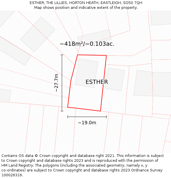 ESTHER, THE LILLIES, HORTON HEATH, EASTLEIGH, SO50 7QH: Plot and title map