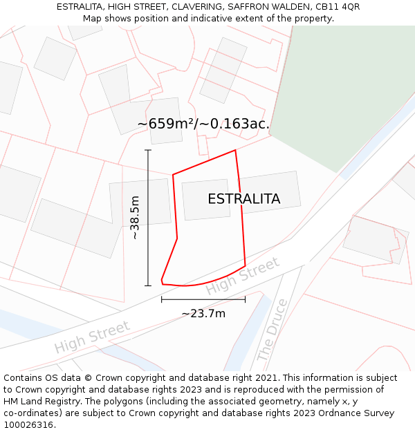ESTRALITA, HIGH STREET, CLAVERING, SAFFRON WALDEN, CB11 4QR: Plot and title map