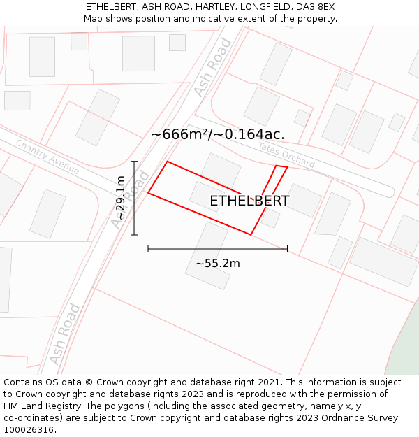 ETHELBERT, ASH ROAD, HARTLEY, LONGFIELD, DA3 8EX: Plot and title map