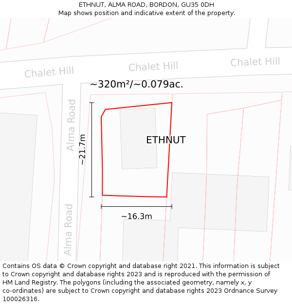 ETHNUT, ALMA ROAD, BORDON, GU35 0DH: Plot and title map