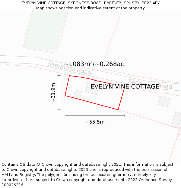 EVELYN VINE COTTAGE, SKEGNESS ROAD, PARTNEY, SPILSBY, PE23 4PY: Plot and title map