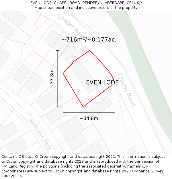 EVEN LODE, CHAPEL ROAD, PENDERYN, ABERDARE, CF44 9JY: Plot and title map