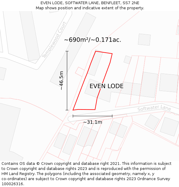 EVEN LODE, SOFTWATER LANE, BENFLEET, SS7 2NE: Plot and title map