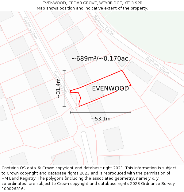 EVENWOOD, CEDAR GROVE, WEYBRIDGE, KT13 9PP: Plot and title map