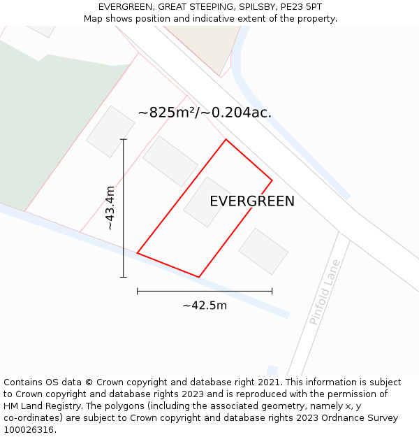 EVERGREEN, GREAT STEEPING, SPILSBY, PE23 5PT: Plot and title map