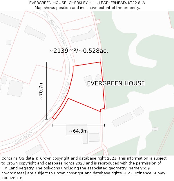 EVERGREEN HOUSE, CHERKLEY HILL, LEATHERHEAD, KT22 8LA: Plot and title map