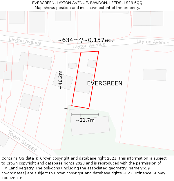 EVERGREEN, LAYTON AVENUE, RAWDON, LEEDS, LS19 6QQ: Plot and title map