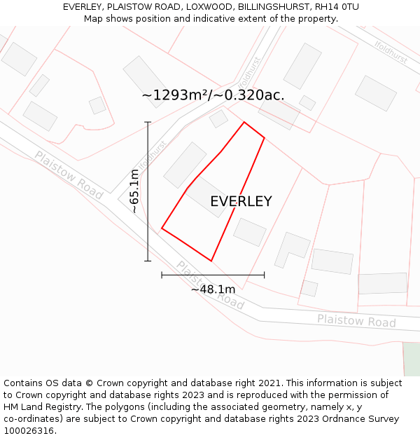 EVERLEY, PLAISTOW ROAD, LOXWOOD, BILLINGSHURST, RH14 0TU: Plot and title map