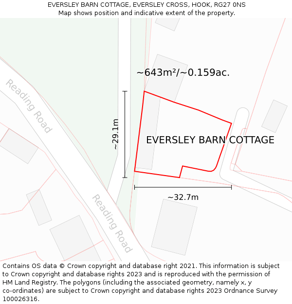 EVERSLEY BARN COTTAGE, EVERSLEY CROSS, HOOK, RG27 0NS: Plot and title map