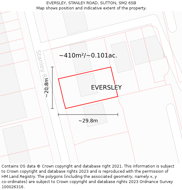 EVERSLEY, STANLEY ROAD, SUTTON, SM2 6SB: Plot and title map