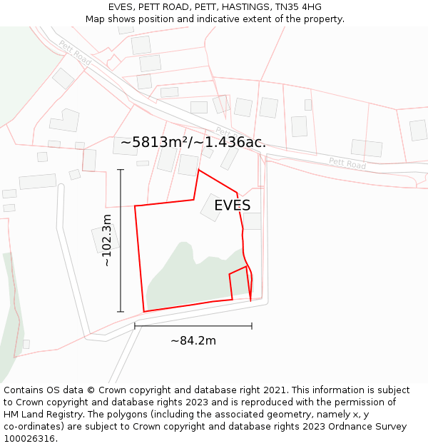 EVES, PETT ROAD, PETT, HASTINGS, TN35 4HG: Plot and title map