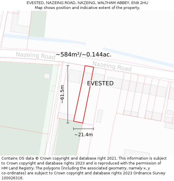 EVESTED, NAZEING ROAD, NAZEING, WALTHAM ABBEY, EN9 2HU: Plot and title map