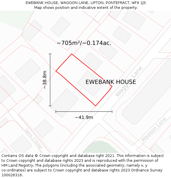 EWEBANK HOUSE, WAGGON LANE, UPTON, PONTEFRACT, WF9 1JS: Plot and title map