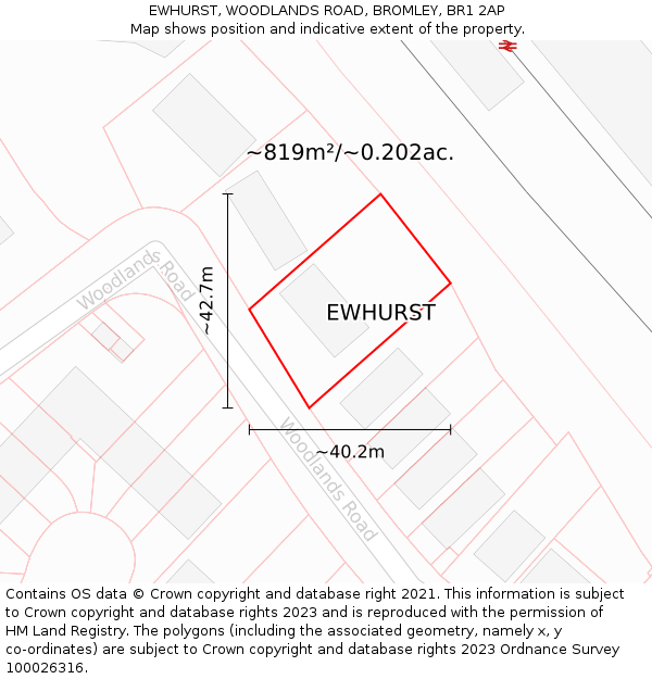 EWHURST, WOODLANDS ROAD, BROMLEY, BR1 2AP: Plot and title map