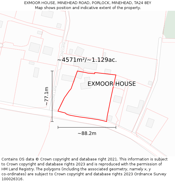 EXMOOR HOUSE, MINEHEAD ROAD, PORLOCK, MINEHEAD, TA24 8EY: Plot and title map