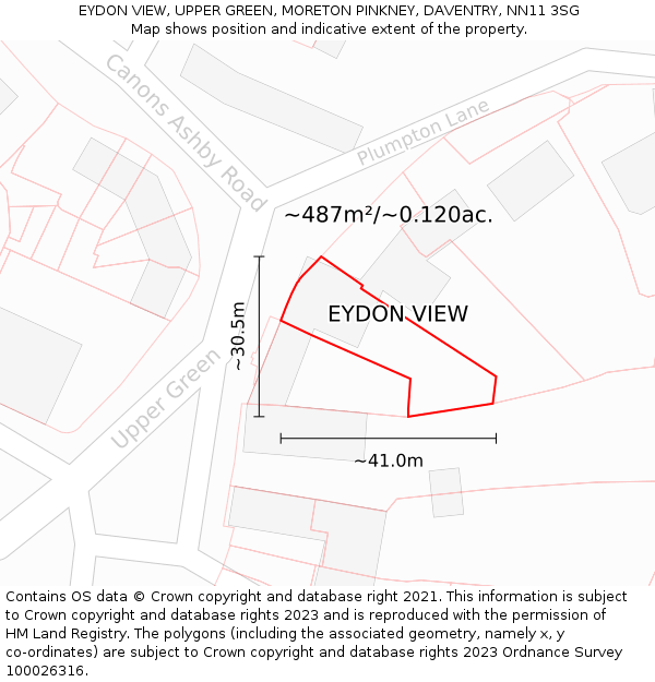 EYDON VIEW, UPPER GREEN, MORETON PINKNEY, DAVENTRY, NN11 3SG: Plot and title map