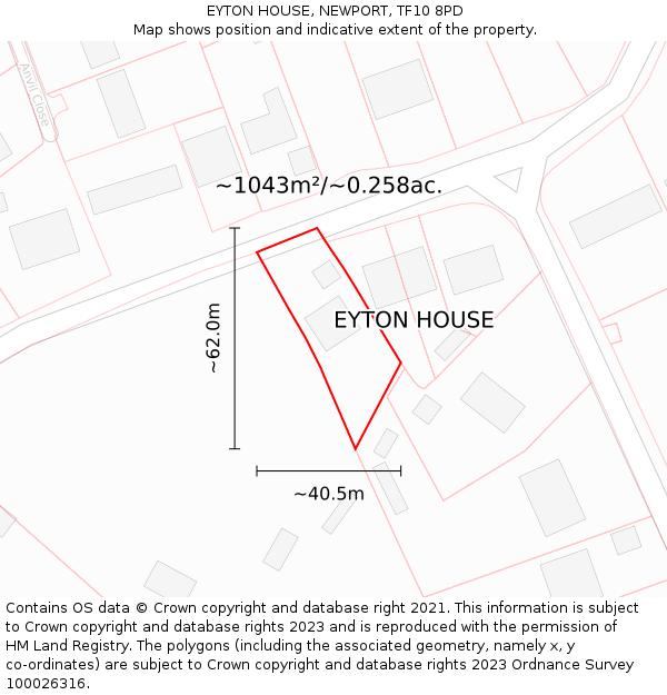 EYTON HOUSE, NEWPORT, TF10 8PD: Plot and title map