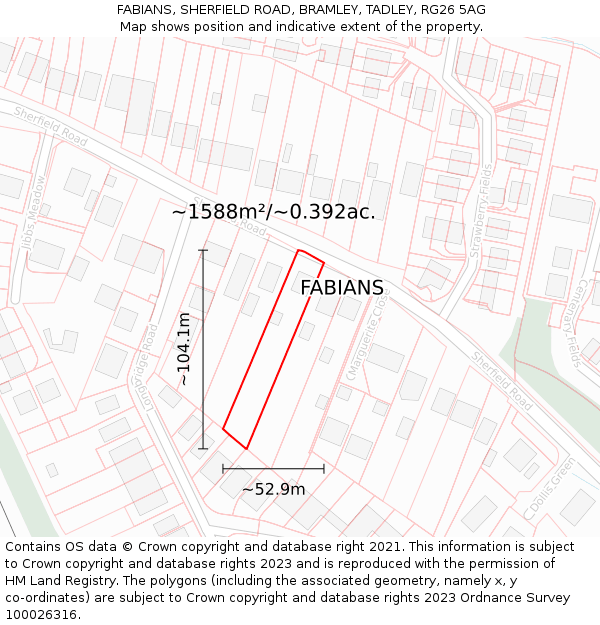 FABIANS, SHERFIELD ROAD, BRAMLEY, TADLEY, RG26 5AG: Plot and title map