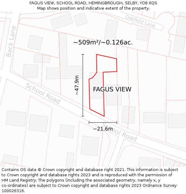 FAGUS VIEW, SCHOOL ROAD, HEMINGBROUGH, SELBY, YO8 6QS: Plot and title map