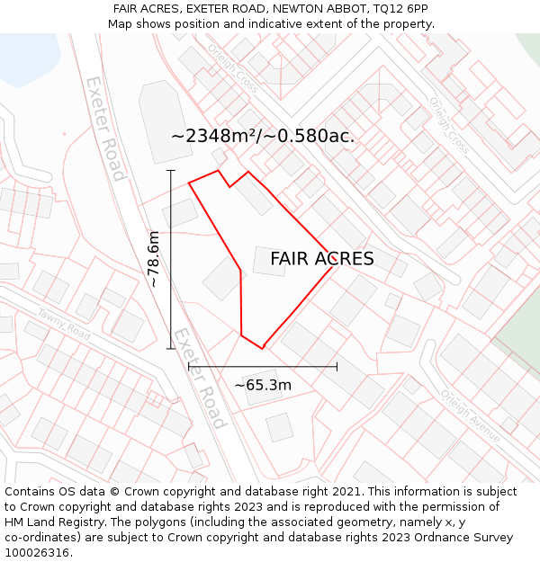FAIR ACRES, EXETER ROAD, NEWTON ABBOT, TQ12 6PP: Plot and title map