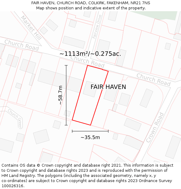 FAIR HAVEN, CHURCH ROAD, COLKIRK, FAKENHAM, NR21 7NS: Plot and title map