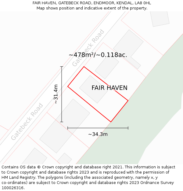 FAIR HAVEN, GATEBECK ROAD, ENDMOOR, KENDAL, LA8 0HL: Plot and title map