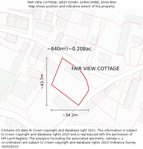 FAIR VIEW COTTAGE, WEST DOWN, ILFRACOMBE, EX34 8NH: Plot and title map