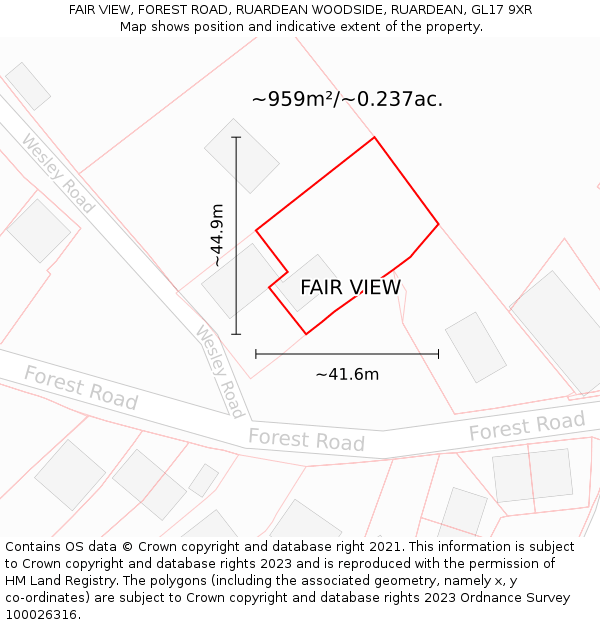 FAIR VIEW, FOREST ROAD, RUARDEAN WOODSIDE, RUARDEAN, GL17 9XR: Plot and title map
