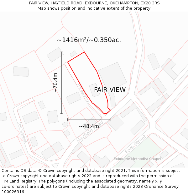 FAIR VIEW, HAYFIELD ROAD, EXBOURNE, OKEHAMPTON, EX20 3RS: Plot and title map
