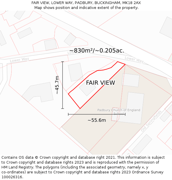 FAIR VIEW, LOWER WAY, PADBURY, BUCKINGHAM, MK18 2AX: Plot and title map