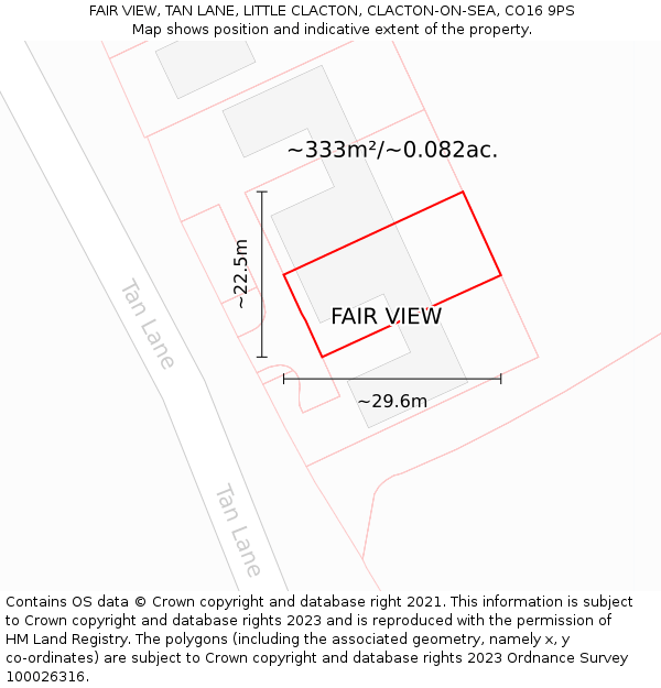 FAIR VIEW, TAN LANE, LITTLE CLACTON, CLACTON-ON-SEA, CO16 9PS: Plot and title map