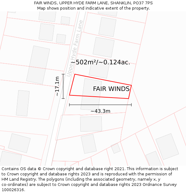FAIR WINDS, UPPER HYDE FARM LANE, SHANKLIN, PO37 7PS: Plot and title map
