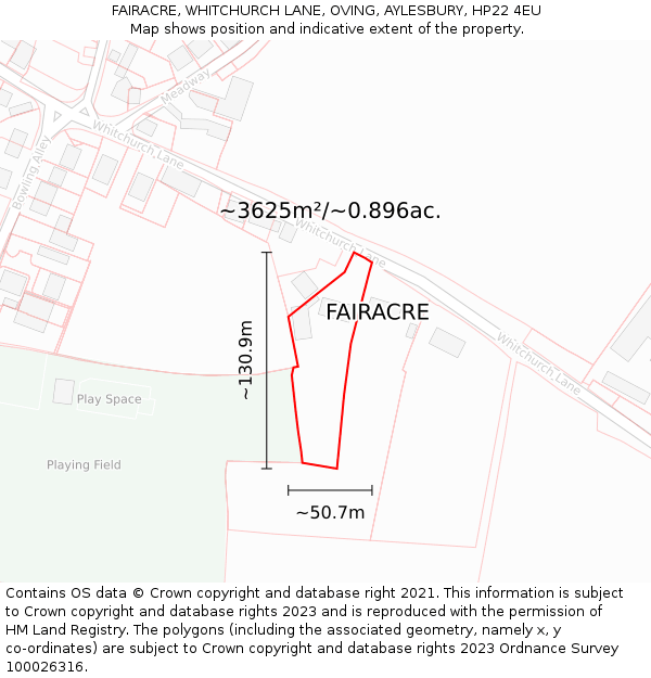 FAIRACRE, WHITCHURCH LANE, OVING, AYLESBURY, HP22 4EU: Plot and title map