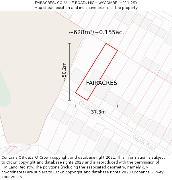 FAIRACRES, COLVILLE ROAD, HIGH WYCOMBE, HP11 2SY: Plot and title map