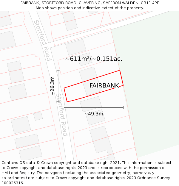 FAIRBANK, STORTFORD ROAD, CLAVERING, SAFFRON WALDEN, CB11 4PE: Plot and title map