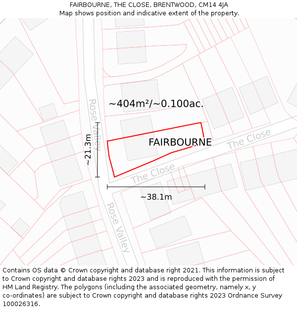 FAIRBOURNE, THE CLOSE, BRENTWOOD, CM14 4JA: Plot and title map