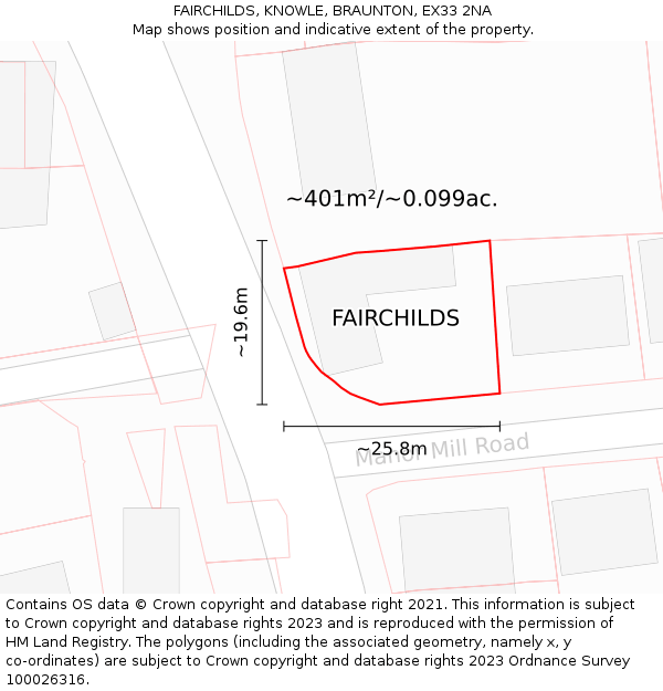 FAIRCHILDS, KNOWLE, BRAUNTON, EX33 2NA: Plot and title map