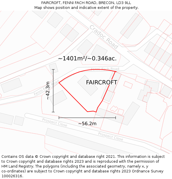 FAIRCROFT, FENNI FACH ROAD, BRECON, LD3 9LL: Plot and title map