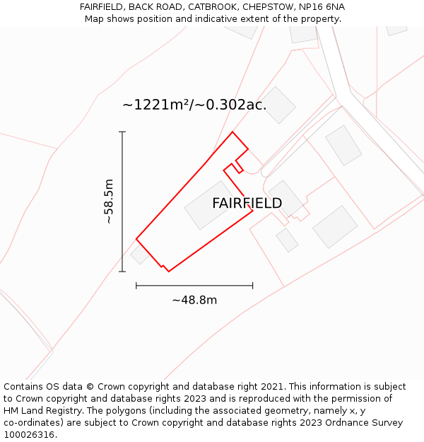 FAIRFIELD, BACK ROAD, CATBROOK, CHEPSTOW, NP16 6NA: Plot and title map