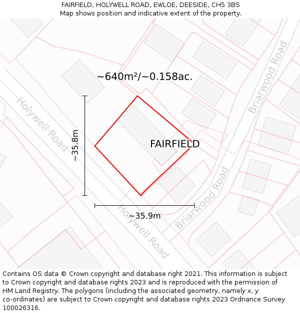 FAIRFIELD, HOLYWELL ROAD, EWLOE, DEESIDE, CH5 3BS: Plot and title map