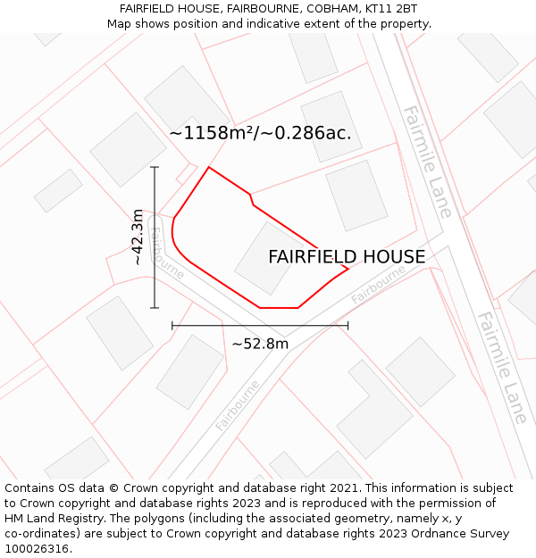 FAIRFIELD HOUSE, FAIRBOURNE, COBHAM, KT11 2BT: Plot and title map