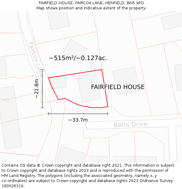 FAIRFIELD HOUSE, FAIRCOX LANE, HENFIELD, BN5 9PD: Plot and title map