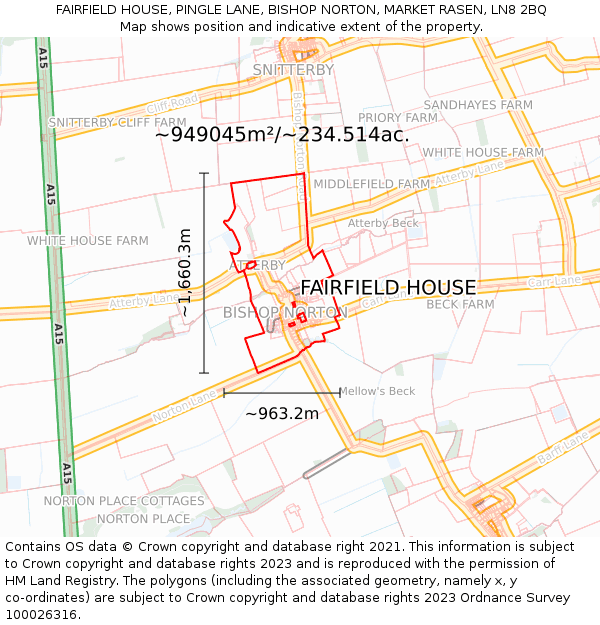 FAIRFIELD HOUSE, PINGLE LANE, BISHOP NORTON, MARKET RASEN, LN8 2BQ: Plot and title map