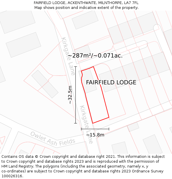 FAIRFIELD LODGE, ACKENTHWAITE, MILNTHORPE, LA7 7FL: Plot and title map