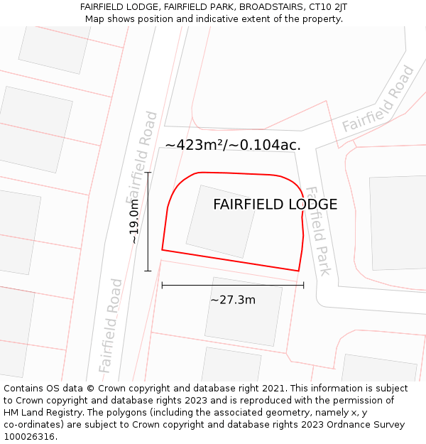 FAIRFIELD LODGE, FAIRFIELD PARK, BROADSTAIRS, CT10 2JT: Plot and title map