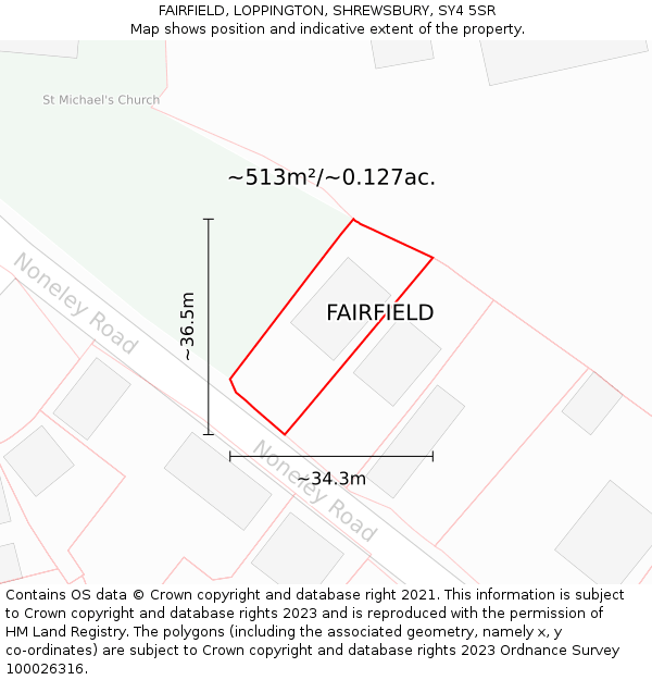 FAIRFIELD, LOPPINGTON, SHREWSBURY, SY4 5SR: Plot and title map