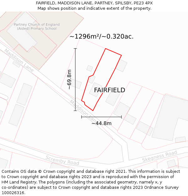 FAIRFIELD, MADDISON LANE, PARTNEY, SPILSBY, PE23 4PX: Plot and title map